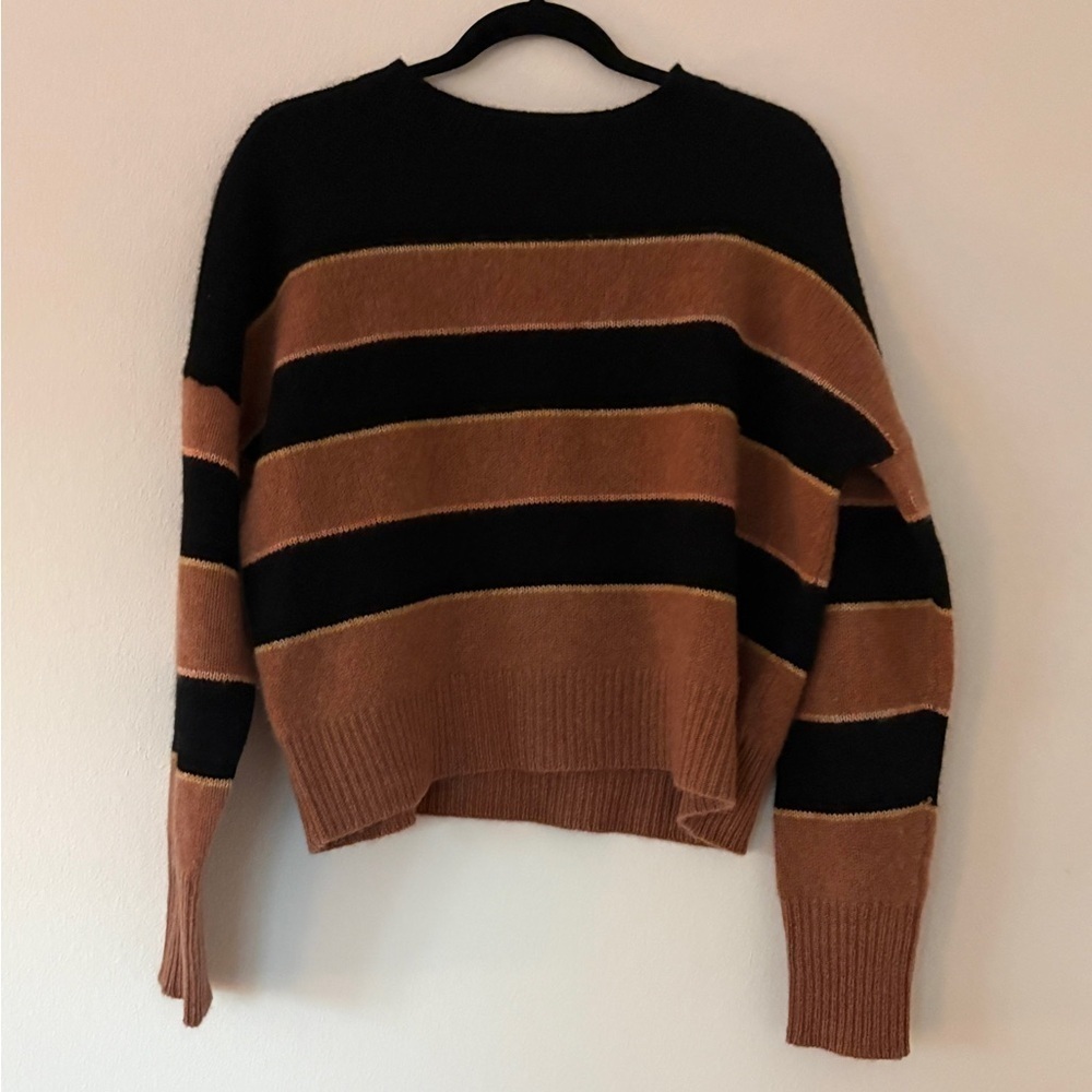 360 Cashmere Abigail Striped Sweater Black Toffee Brown - Picture 2 of 6